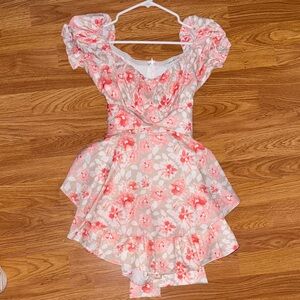 Floral Puff-Sleeve Pink Romper